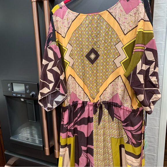 XL Johnny Was Echo Tahlia Silk Dress Yellow Multi - Picture 3 of 10